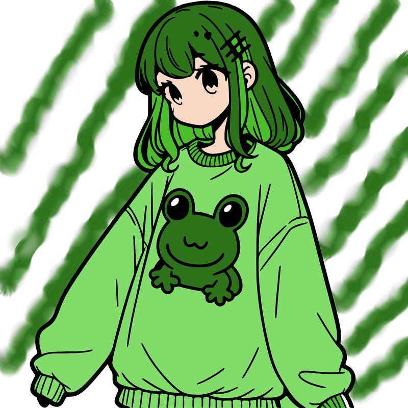 girl wearing frogging sweatshirt