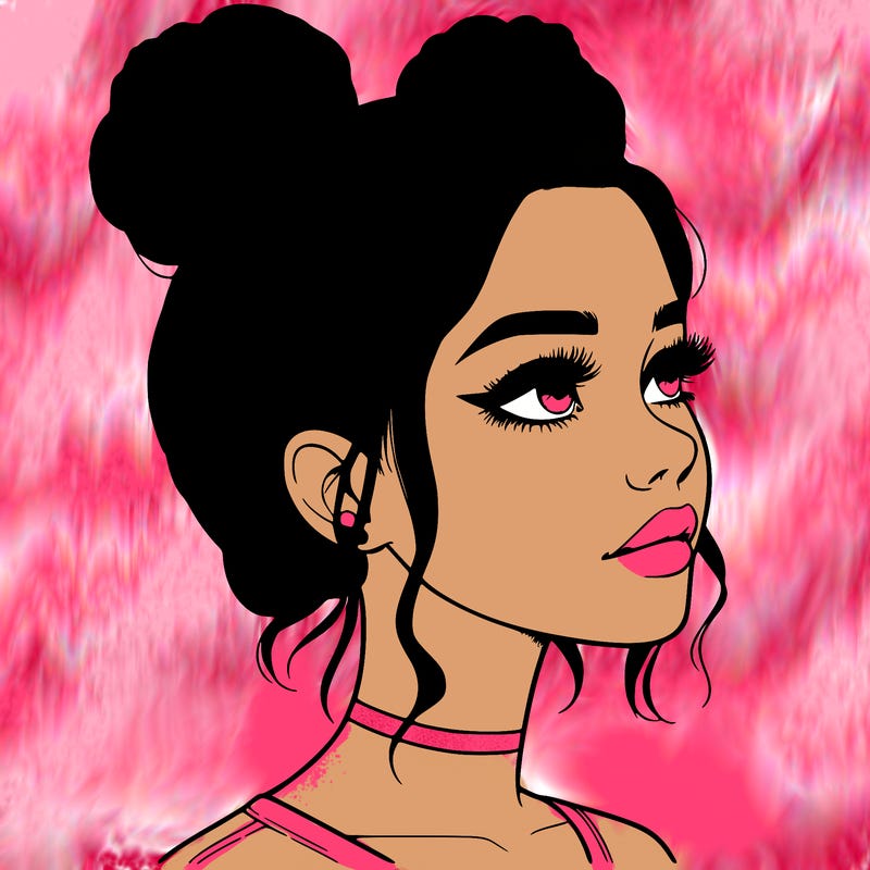 realistic girl with buns on the top of her head