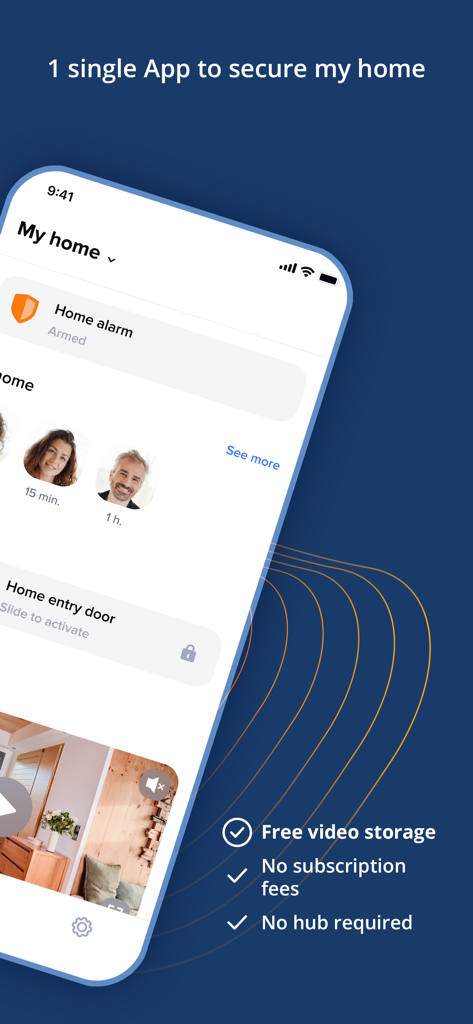 Netatmo Home and Security App Dashboard mit Status des Hausalarms und Live-Kamerabild