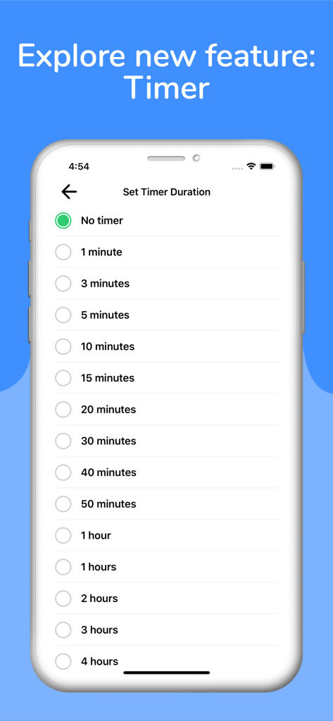 Sleep Fan: Relax & Sleep Sound - A mobile interface for selecting a sleep timer duration in the Sleep Fan app.