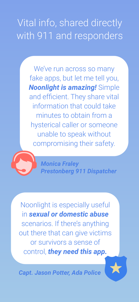 Noonlight: Feel Protected 24/7 - Testimonios de un despachador del 911 y un oficial de policía sobre la confiabilidad de la aplicación de seguridad Noonlight y el intercambio de información vital.