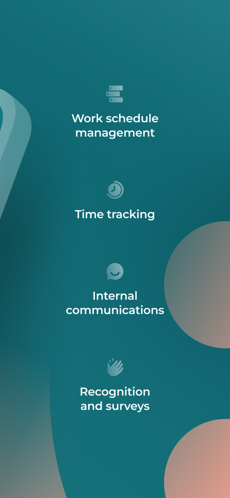 Agendrix – Employee Scheduling - Agendrix app features list including work schedule management, time tracking, internal communications, and recognition and surveys.