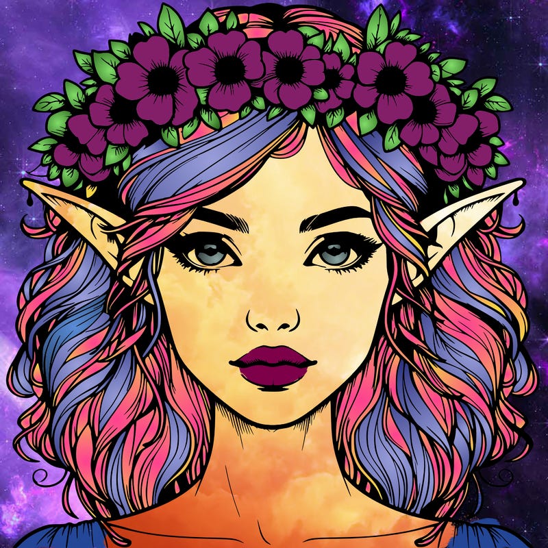 realistic female elf with flower crown