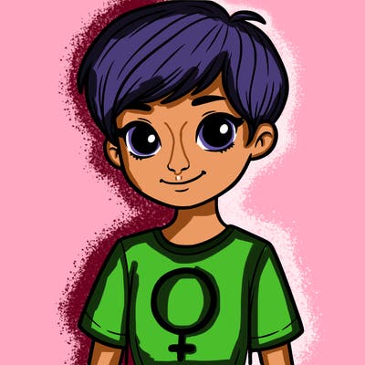 girl with pixie cut and feminist shirt