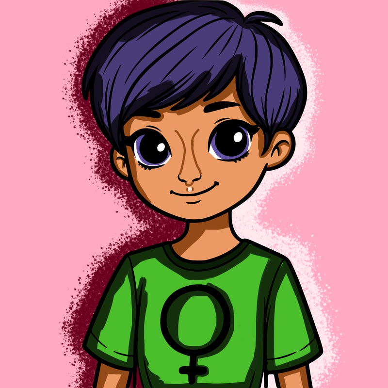 girl with pixie cut and feminist shirt