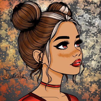 realistic girl with buns on the top of her head