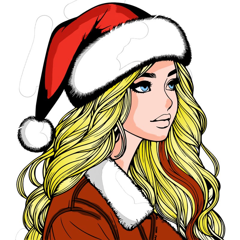 realistic girl in santa hat
