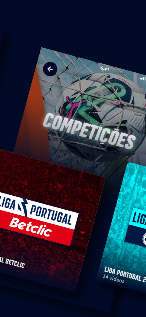LIGA TV - Interfaz de la aplicación LIGA TV que muestra las competiciones de la liga de fútbol portuguesa