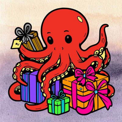 an octopus wrapping gifts