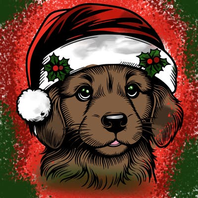 realistic dog wearing a santa hat