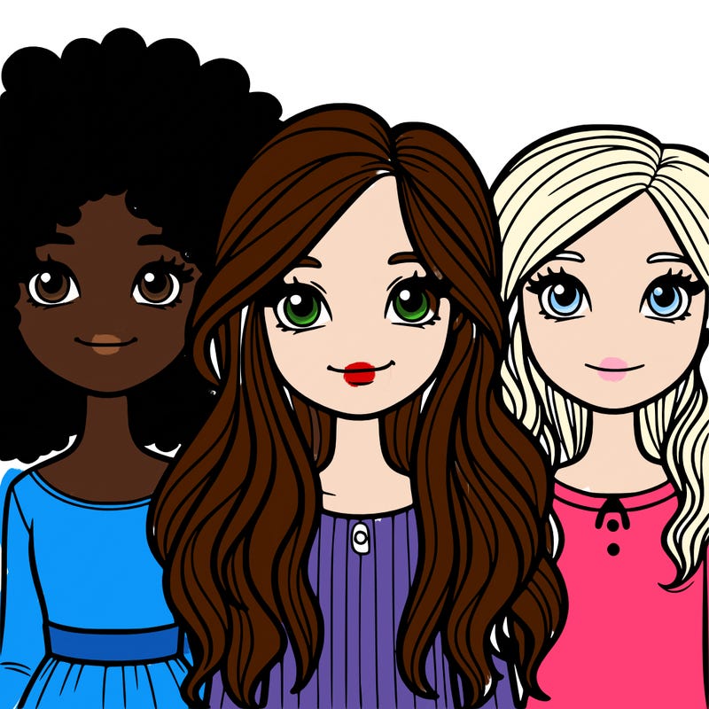 three girls one with curly hair one with wavy hair and one with straight hair