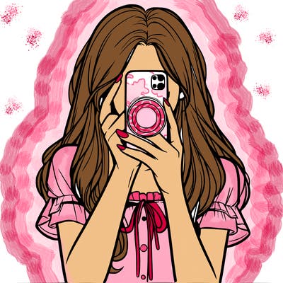 a realistic girl holding her phone taking pictures