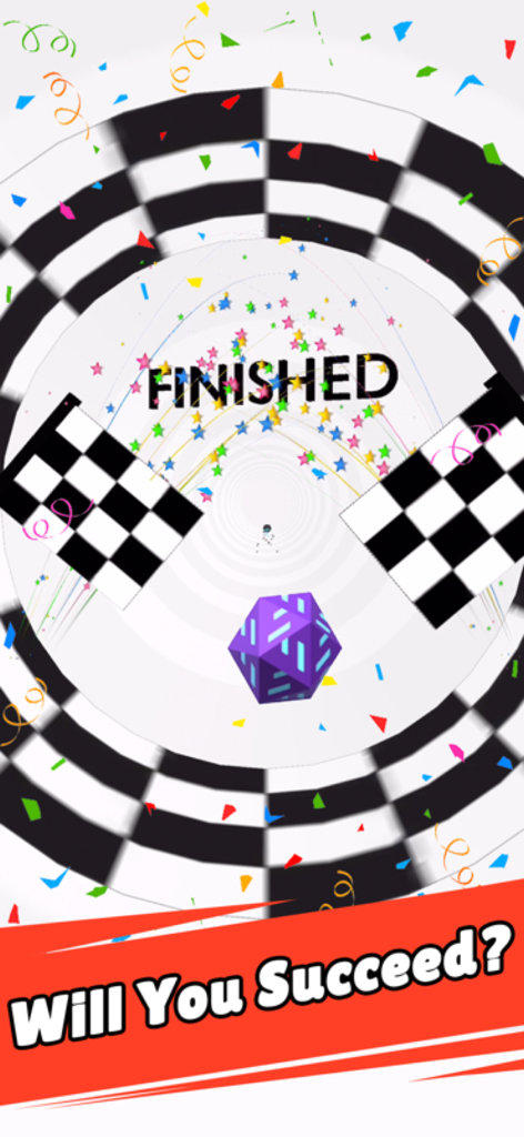 Rolly Vortex - Rolly Vortex game finished screen with victory flags and confetti