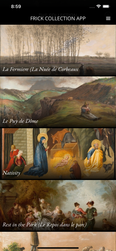 SC The Frick Pittsburgh - A gallery view of various paintings within the Frick Pittsburgh mobile app including the Nativity