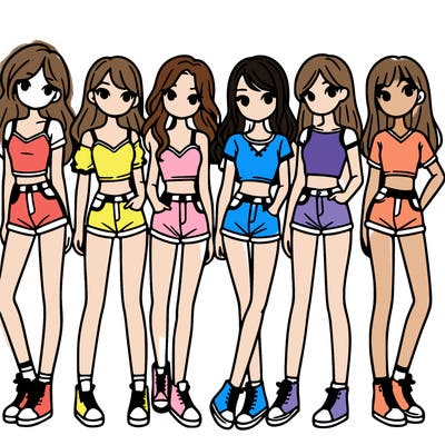 a group of girls wearing crop tops and shorts