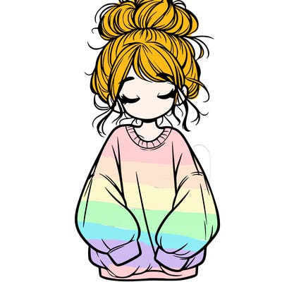 girl with baggy sweatshirt and messy bun