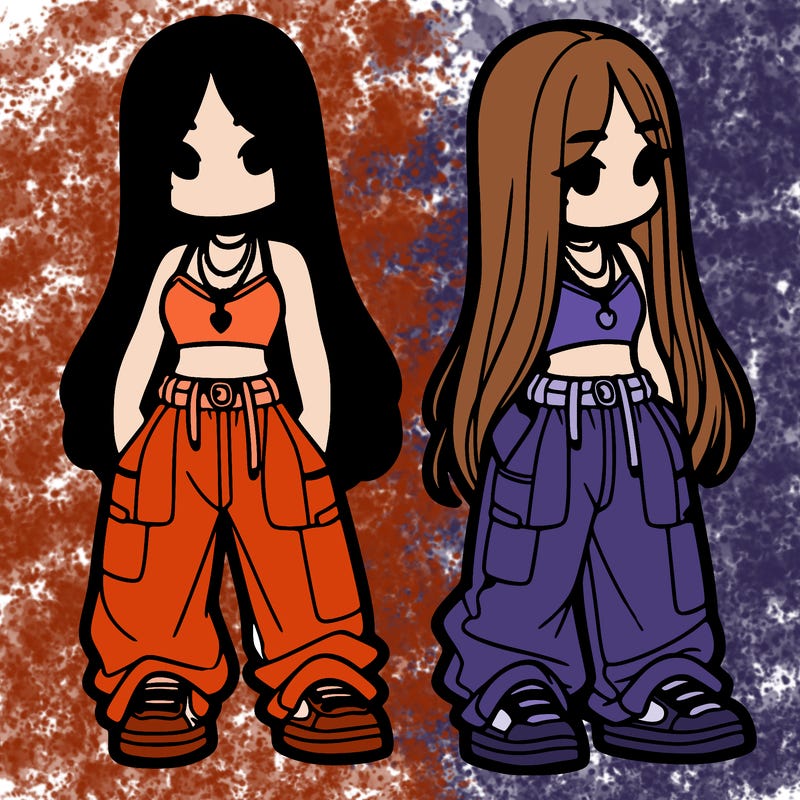 girl in baggy pants crop top and long hair