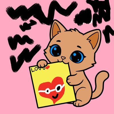 a small cat with a blank sheet of paper in its hand. the cat is sooooooo cute!