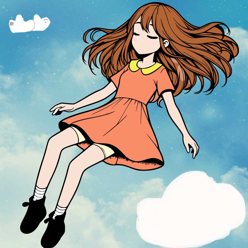 realistic girl floating