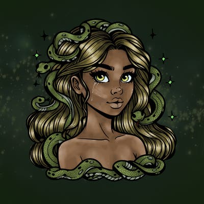 realistic girl with snakes as hair