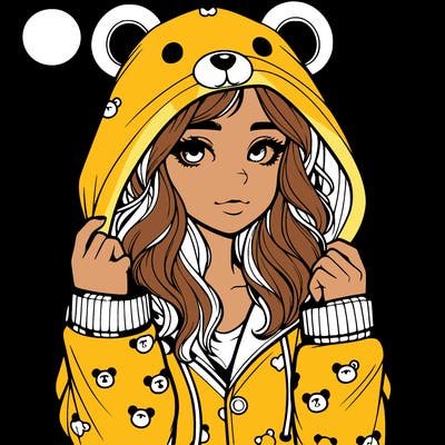 realistic girl in a animal pjs hoodie