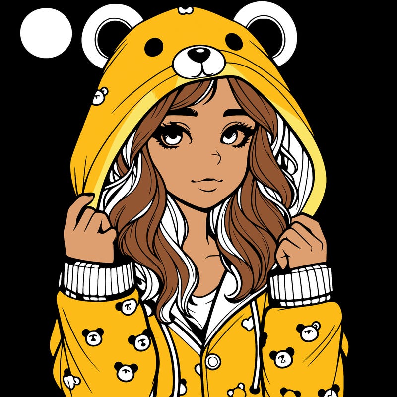 realistic girl in a animal pjs hoodie