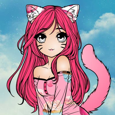 realistic girl with cat ears and tail