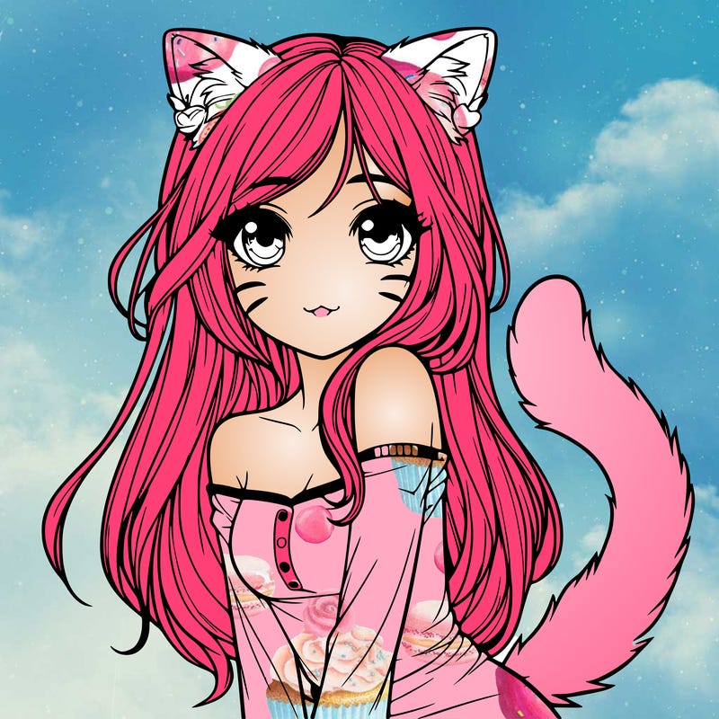 realistic girl with cat ears and tail