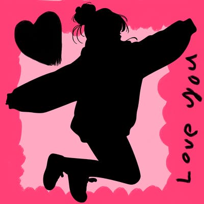 realistic girl jumping with a bun and oversized sweatshirt