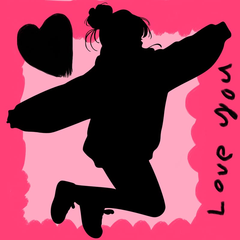 realistic girl jumping with a bun and oversized sweatshirt