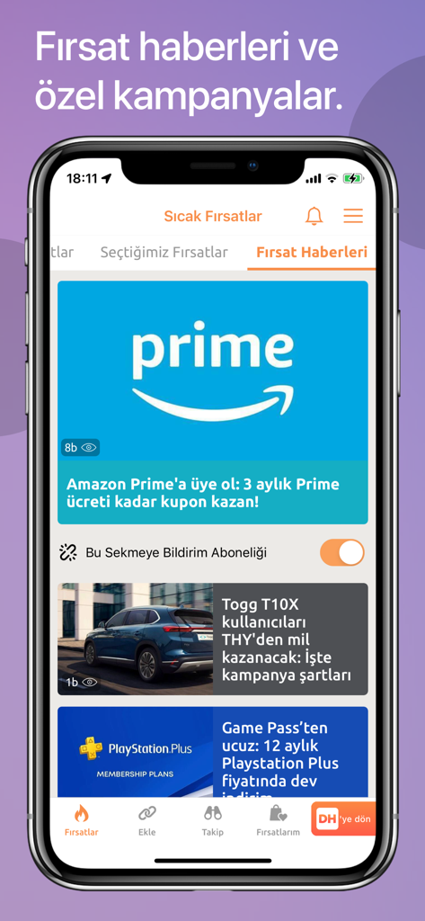 Mobile app interface showing tech deals and news campaigns