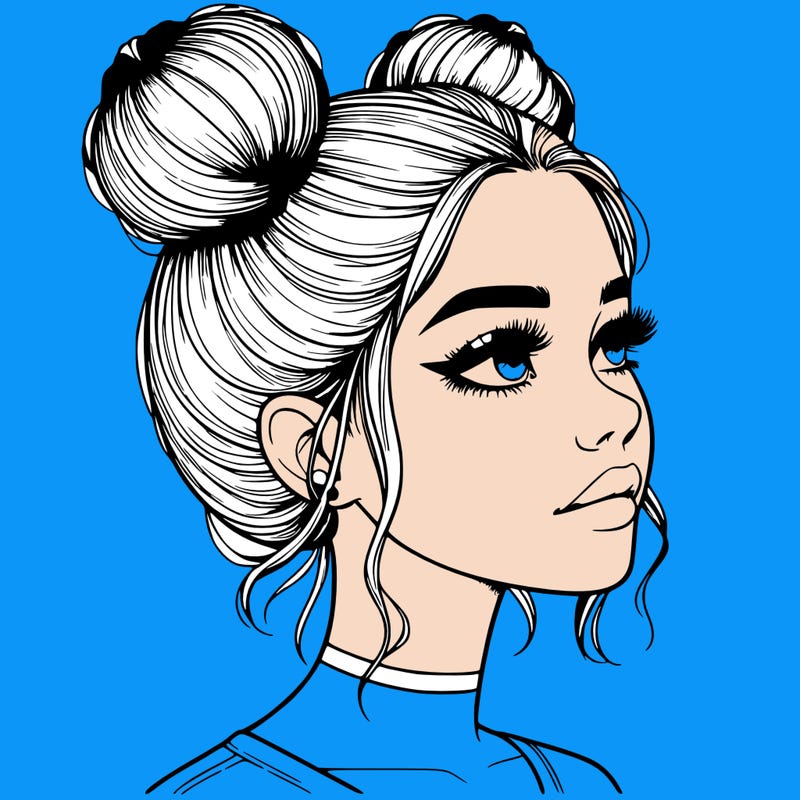 realistic girl with buns on the top of her head