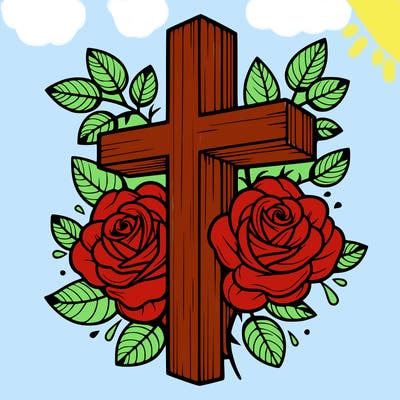 cross with roses