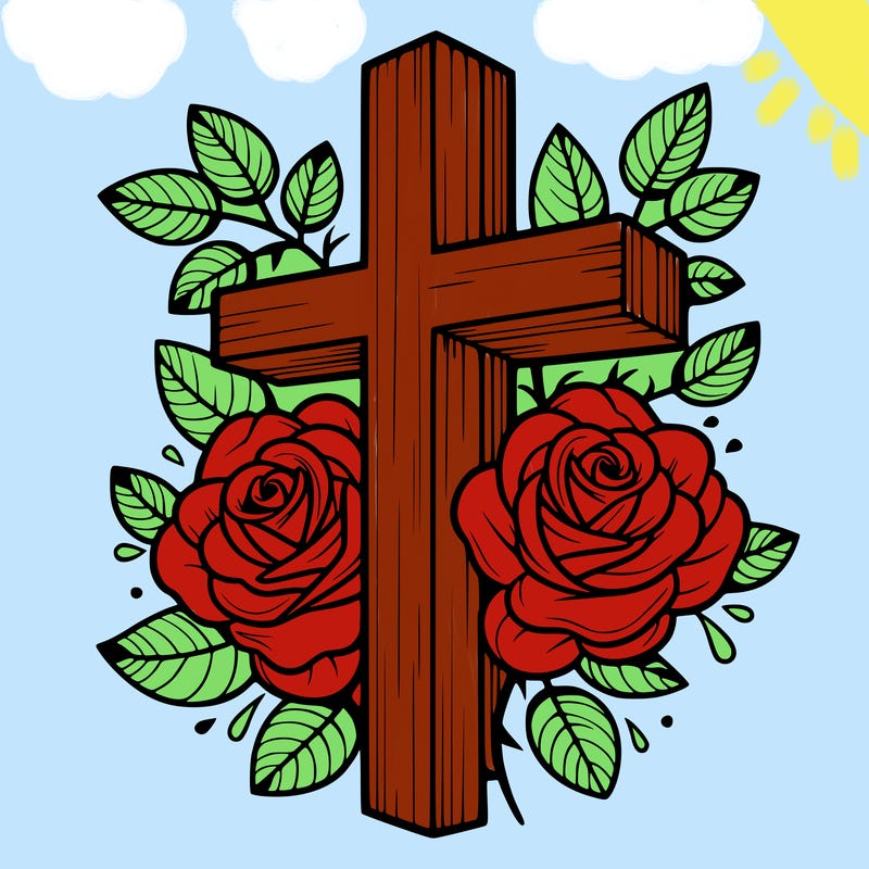 cross with roses