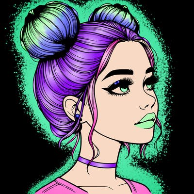 realistic girl with buns on the top of her head