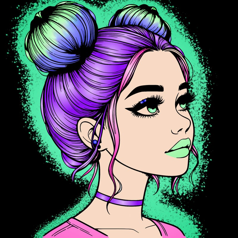 realistic girl with buns on the top of her head