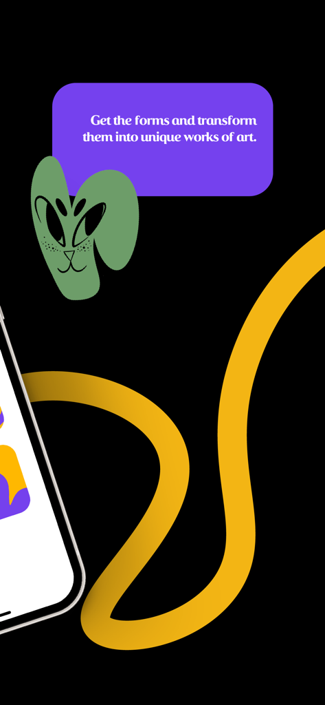 Doodle: Color, Draw & Sketch - Doodle app promotional screen showing how to transform forms into unique works of art