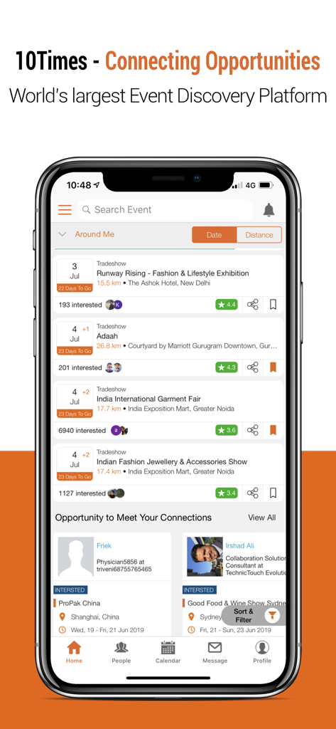 10times - Find Event & Network - A screenshot of the 10times app interface showing professional event listings and networking opportunities