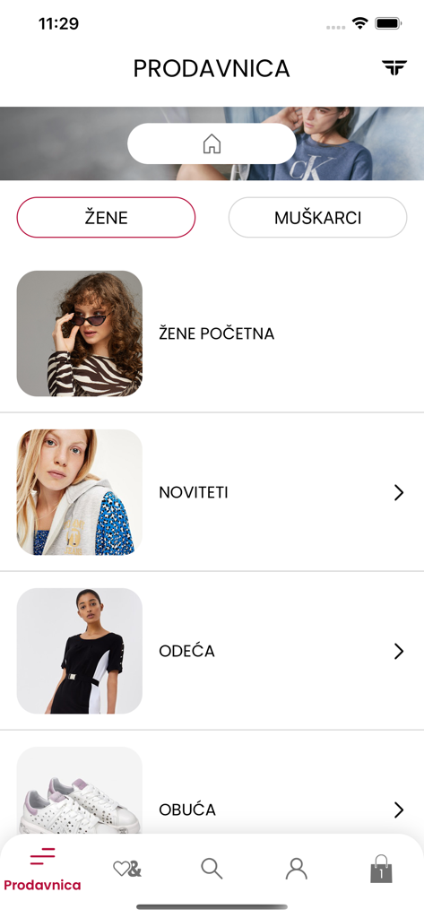 Fashion&Friends - Interfaz de la app móvil Fashion and Friends mostrando categorías de compras para mujer, incluyendo ropa y calzado.