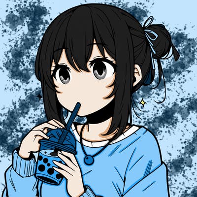 manga character drinking boba