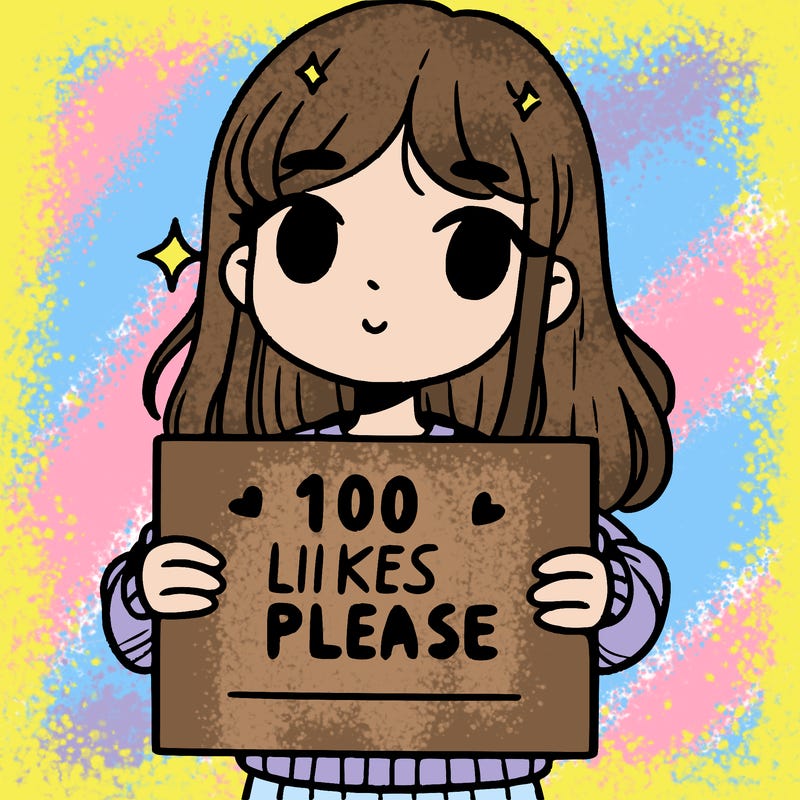 a girl holding up a sign saying 100 likes please