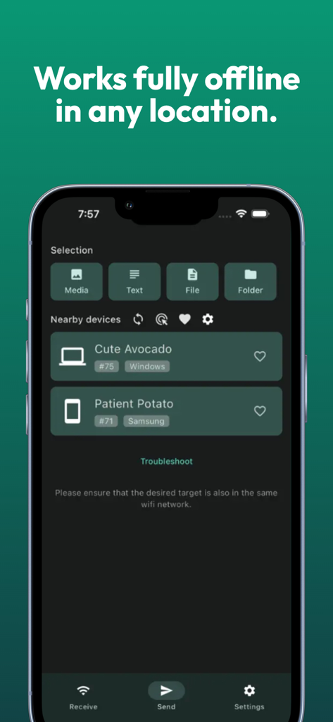LocalSend - Schermo dello smartphone che mostra l'interfaccia dell'app LocalSend per la condivisione di file offline tra dispositivi cross-platform.
