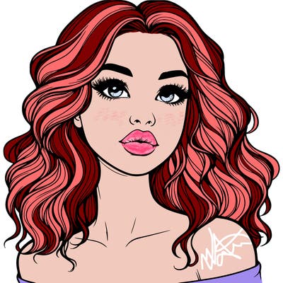 realistic girl with wavy hair and lips
