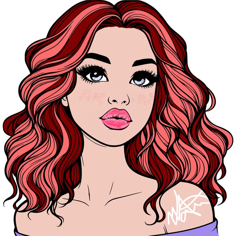 realistic girl with wavy hair and lips