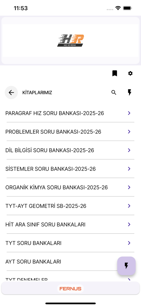 A list of test preparation question banks including paragraph and math problems on the Hiz Renk mobile app