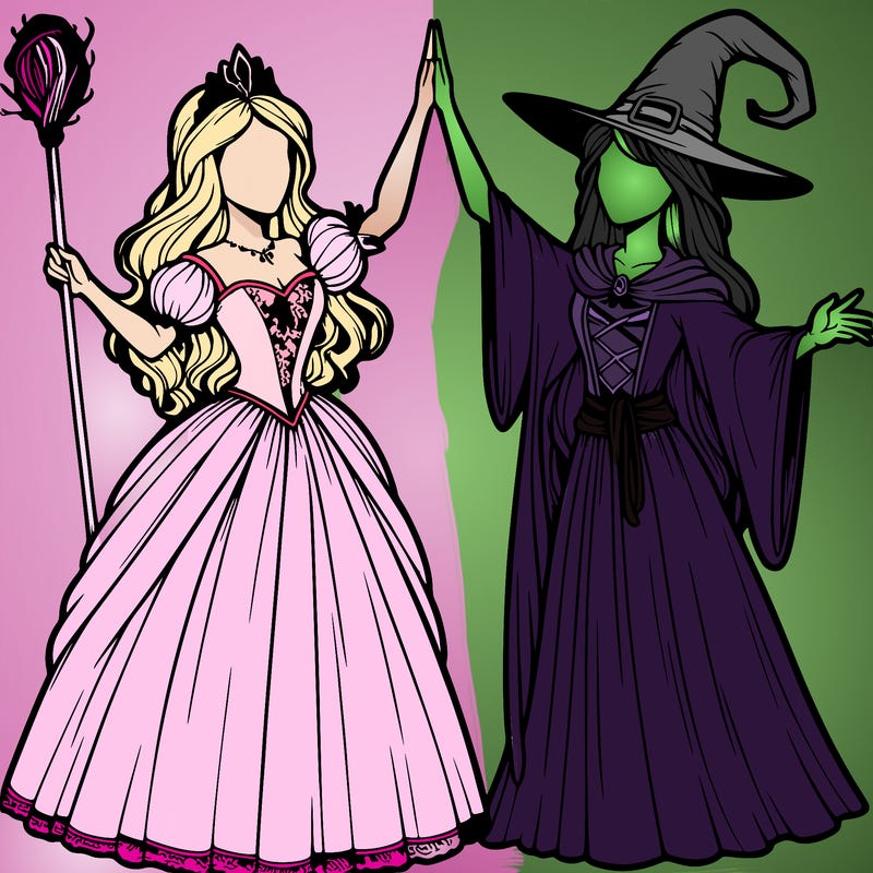 detailed realistic split of a princess and a witch