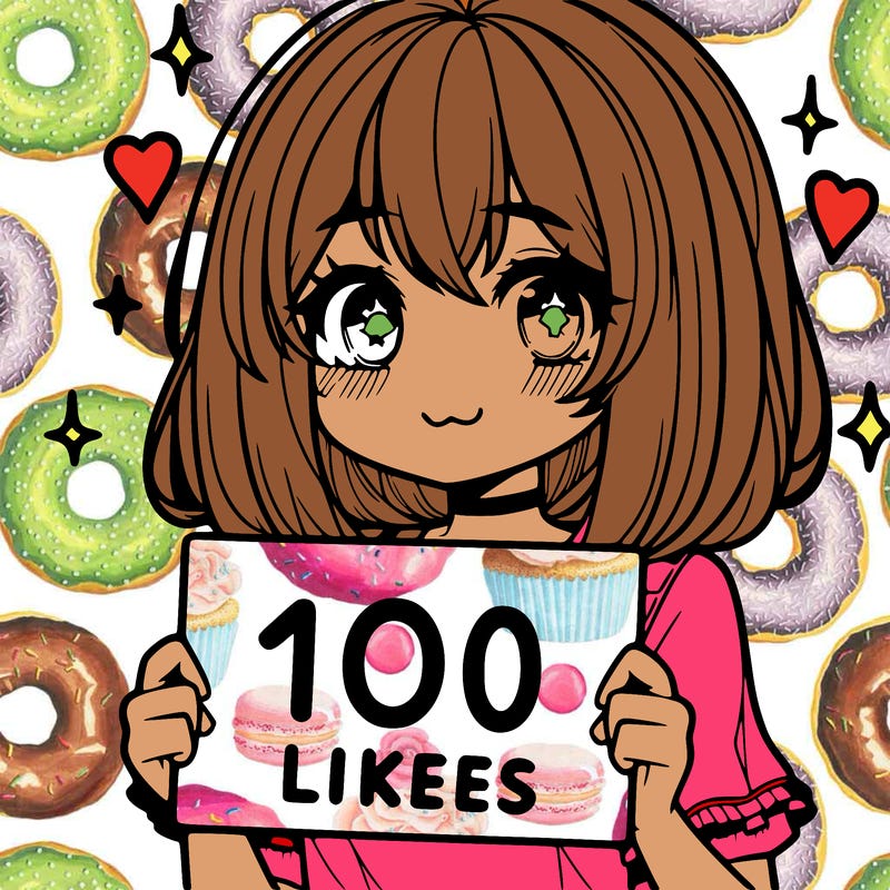 anima girl holding a 100 likes sign in her hand