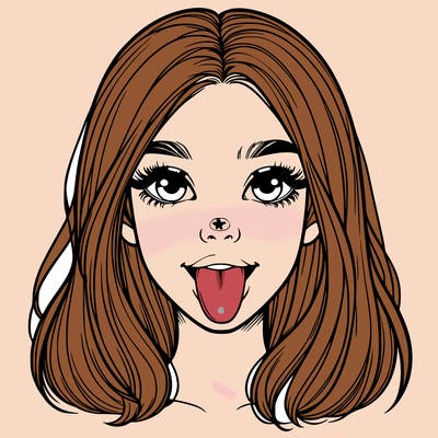 realistic girl with her tongue out