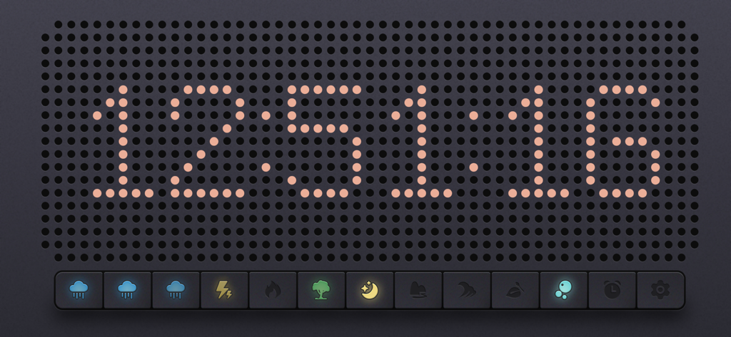 RetroClock-desktop time dial - Retro dot-matrix digital clock display with white noise ambient sound icons