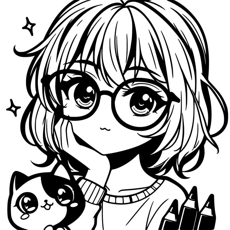 cute manga character with glasses